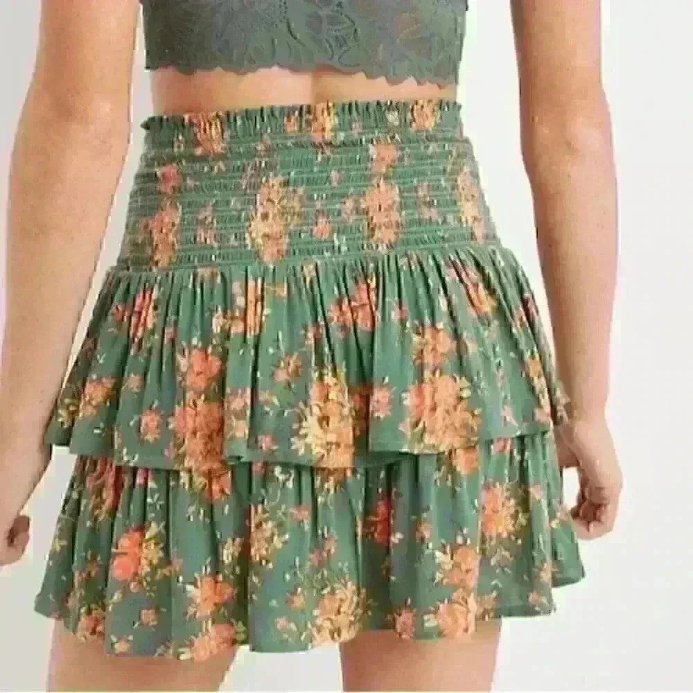  Aerie Frills 'N' Thrills Printed Mini Skirt Size Large